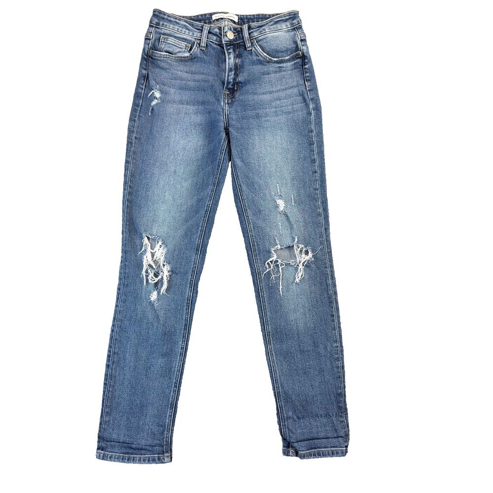 Flying Monkey Jeans Womens 26 Blue Denim Distressed Medium Wash Whiskered Pants